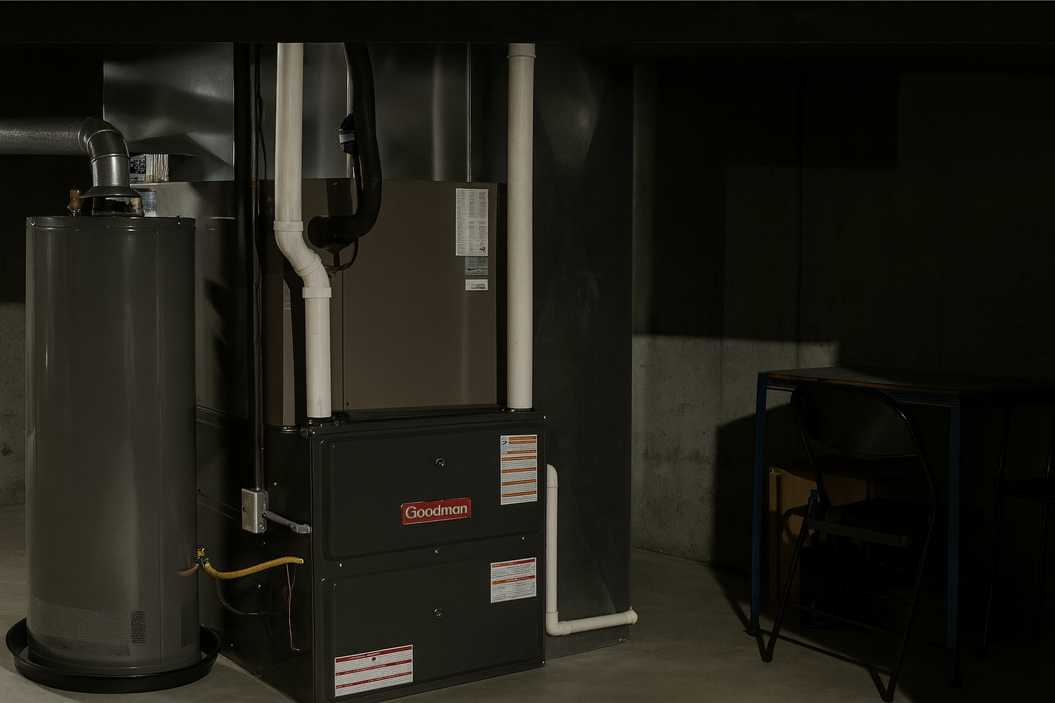 Professional furnace installation in basement